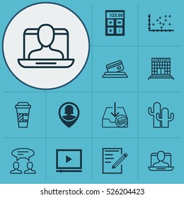 Set Of 12 Universal Editable Icons. Can Be Used For Web, Mobile And App Design. Includes Elements Such As Cacti, Plot Diagram, Financial And More.