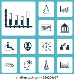 Set Of 12 Universal Editable Icons. Can Be Used For Web, Mobile And App Design. Includes Elements Such As Phone Conference, Money, Human Mind And More.
