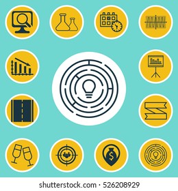 Set Of 12 Universal Editable Icons. Can Be Used For Web, Mobile And App Design. Includes Elements Such As Laptop, Cosinus Diagram, Fail Graph And More.