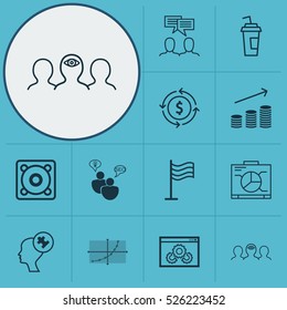 Set Of 12 Universal Editable Icons. Can Be Used For Web, Mobile And App Design. Includes Elements Such As Board, Website Performance, Coins Growth And More.