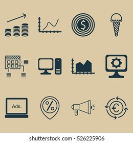Set Of 12 Universal Editable Icons. Can Be Used For Web, Mobile And App Design. Includes Elements Such As Frozen Food, PC, Discount Location And More.