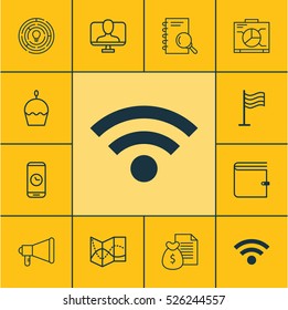Set Of 12 Universal Editable Icons. Can Be Used For Web, Mobile And App Design. Includes Elements Such As Analysis, Birthday Cake, Wireless And More.