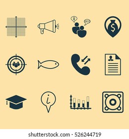 Set Of 12 Universal Editable Icons. Can Be Used For Web, Mobile And App Design. Includes Elements Such As Curriculum Vitae, Graduation, Focus Group And More.