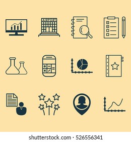 Set Of 12 Universal Editable Icons. Can Be Used For Web, Mobile And App Design. Includes Elements Such As Analysis, Reminder, Achievement Graph And More.