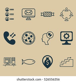 Set Of 12 Universal Editable Icons. Can Be Used For Web, Mobile And App Design. Includes Elements Such As Growth, Sweet, Computer And More.