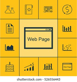 Set Of 12 Universal Editable Icons. Can Be Used For Web, Mobile And App Design. Includes Elements Such As Keyword Optimisation, Curriculum Vitae, Successful Investment And More.