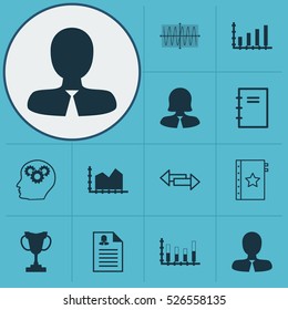 Set Of 12 Universal Editable Icons. Can Be Used For Web, Mobile And App Design. Includes Elements Such As Crossroad, Sinus Graph, Segmented Bar Graph And More.