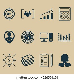 Set Of 12 Universal Editable Icons. Can Be Used For Web, Mobile And App Design. Includes Elements Such As Employee Location, Savings, Business Goal And More.