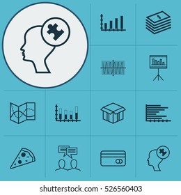 Set Of 12 Universal Editable Icons. Can Be Used For Web, Mobile And App Design. Includes Elements Such As Human Mind, Road Map, Dollar Salary And More.