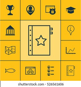 Set Of 12 Universal Editable Icons. Can Be Used For Web, Mobile And App Design. Includes Elements Such As Fishing, Education Center, Website Performance And More.