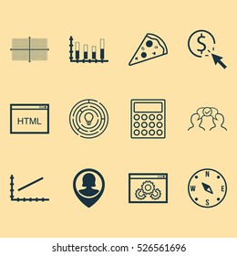 Set Of 12 Universal Editable Icons. Can Be Used For Web, Mobile And App Design. Includes Elements Such As Segmented Bar Graph, Pin Employee, Coding And More.
