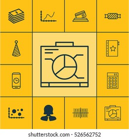 Set Of 12 Universal Editable Icons. Can Be Used For Web, Mobile And App Design. Includes Elements Such As Cosinus Diagram, Business Woman, Board And More.