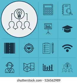 Set Of 12 Universal Editable Icons. Can Be Used For Web, Mobile And App Design. Includes Elements Such As Photo Camera, Analysis, Collaborative Solution And More.