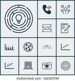 Set Of 12 Universal Editable Icons. Can Be Used For Web, Mobile And App Design. Includes Elements Such As Coaching, Line Graph, Segmented Bar Graph And More.