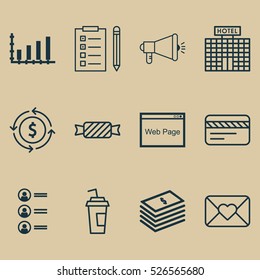 Set Of 12 Universal Editable Icons. Can Be Used For Web, Mobile And App Design. Includes Elements Such As Website, Money Recycle, Bank Card And More.