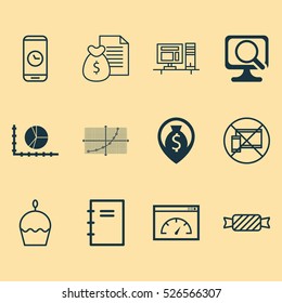Set Of 12 Universal Editable Icons. Can Be Used For Web, Mobile And App Design. Includes Elements Such As Call Duration, Laptop, Forbidden Mobile And More.
