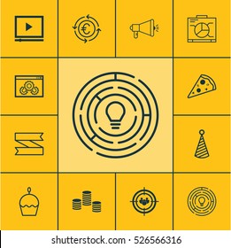 Set Of 12 Universal Editable Icons. Can Be Used For Web, Mobile And App Design. Includes Elements Such As Video Player, Media Campaign, Blank Ribbon And More.