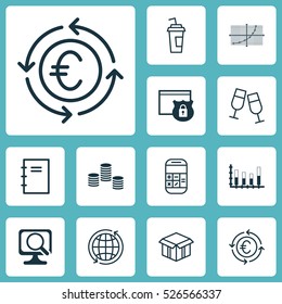 Set Of 12 Universal Editable Icons. Can Be Used For Web, Mobile And App Design. Includes Elements Such As Spiral Notebook, Money, Currency Recycle And More.