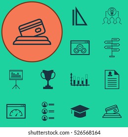 Set Of 12 Universal Editable Icons. Can Be Used For Web, Mobile And App Design. Includes Elements Such As Segmented Bar Graph, Opportunity, Job Applicants And More.