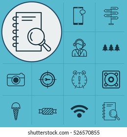 Set Of 12 Universal Editable Icons. Can Be Used For Web, Mobile And App Design. Includes Elements Such As Sweet, Analysis, Wireless And More.