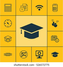 Set Of 12 Universal Editable Icons. Can Be Used For Web, Mobile And App Design. Includes Elements Such As Forbidden Mobile, Savings, Graduation And More.