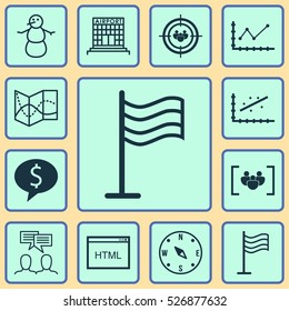 Set Of 12 Universal Editable Icons. Can Be Used For Web, Mobile And App Design. Includes Elements Such As Pin, Discussion, Analytics And More.