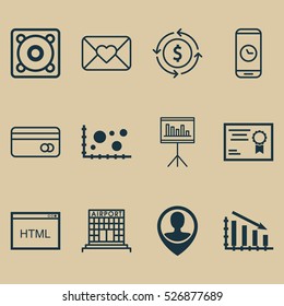 Set Of 12 Universal Editable Icons. Can Be Used For Web, Mobile And App Design. Includes Elements Such As Call Duration, Presentation, Certificate And More.