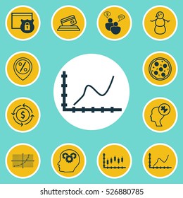 Set Of 12 Universal Editable Icons. Can Be Used For Web, Mobile And App Design. Includes Elements Such As Credit Card, Stock Market, Achievement Graph And More.