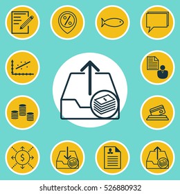 Set Of 12 Universal Editable Icons. Can Be Used For Web, Mobile And App Design. Includes Elements Such As Analytics, Paper, Paid Download And More.