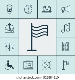 Set Of 12 Universal Editable Icons. Can Be Used For Web, Mobile And App Design. Includes Elements Such As Pin, Money, Announcement And More.