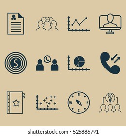 Set Of 12 Universal Editable Icons. Can Be Used For Web, Mobile And App Design. Includes Elements Such As Changes Graph, Female Application, Cooperation And More.