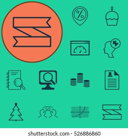 Set Of 12 Universal Editable Icons. Can Be Used For Web, Mobile And App Design. Includes Elements Such As Female Application, Laptop, Decorated Tree And More.