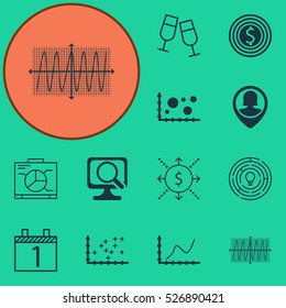 Set Of 12 Universal Editable Icons. Can Be Used For Web, Mobile And App Design. Includes Elements Such As Plot Diagram, Agenda, Cosinus Diagram And More.