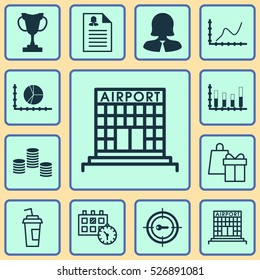Set Of 12 Universal Editable Icons. Can Be Used For Web, Mobile And App Design. Includes Elements Such As Circle Graph, Business Woman, Achievement Graph And More.