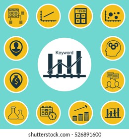 Set Of 12 Universal Editable Icons. Can Be Used For Web, Mobile And App Design. Includes Elements Such As Discussion, Money Navigation, Brain Process And More.