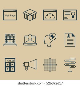 Set Of 12 Universal Editable Icons. Can Be Used For Web, Mobile And App Design. Includes Elements Such As Human Mind, Certificate, Open Cardboard And More.