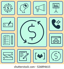 Set Of 12 Universal Editable Icons. Can Be Used For Web, Mobile And App Design. Includes Elements Such As Money Recycle, Reminder, Paper And More.