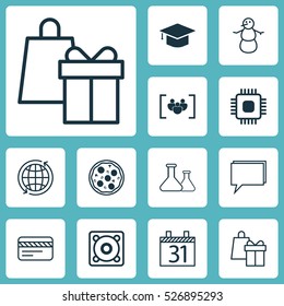 Set Of 12 Universal Editable Icons. Can Be Used For Web, Mobile And App Design. Includes Elements Such As Graduation, Pizza Meal, Music And More.