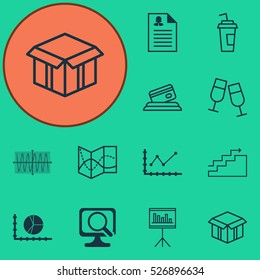 Set Of 12 Universal Editable Icons. Can Be Used For Web, Mobile And App Design. Includes Elements Such As Road Map, Credit Card, Presentation And More.