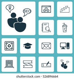 Set Of 12 Universal Editable Icons. Can Be Used For Web, Mobile And App Design. Includes Elements Such As Bank Payment, Celebration Letter, Desktop Computer And More.