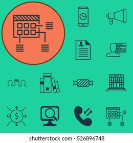 Set Of 12 Universal Editable Icons. Can Be Used For Web, Mobile And App Design. Includes Elements Such As Sweet, Call Duration, Library And More.