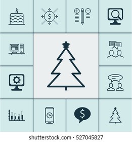 Set Of 12 Universal Editable Icons. Can Be Used For Web, Mobile And App Design. Includes Elements Such As Computer, Decision Making, Decorated Tree And More.