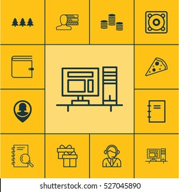 Set Of 12 Universal Editable Icons. Can Be Used For Web, Mobile And App Design. Includes Elements Such As Operator, Spiral Notebook, Pin Employee And More.