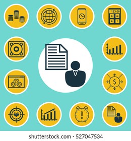 Set Of 12 Universal Editable Icons. Can Be Used For Web, Mobile And App Design. Includes Elements Such As Report, Dynamics, Profit Graph And More.