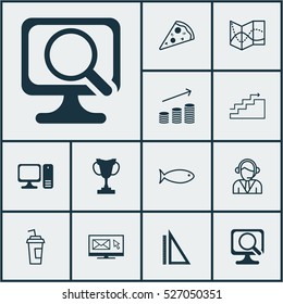Set Of 12 Universal Editable Icons. Can Be Used For Web, Mobile And App Design. Includes Elements Such As Coins Growth, Laptop, Drink Cup And More.