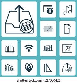 Set Of 12 Universal Editable Icons. Can Be Used For Web, Mobile And App Design. Includes Elements Such As Crotchets, Line Grid, Paid Upload And More.