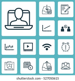 Set Of 12 Universal Editable Icons. Can Be Used For Web, Mobile And App Design. Includes Elements Such As Stock Market, Line Graph, Paid Upload And More.