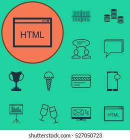 Set Of 12 Universal Editable Icons. Can Be Used For Web, Mobile And App Design. Includes Elements Such As Cosinus Diagram, Champagne Glasses, Messaging And More.