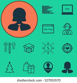 Set Of 12 Universal Editable Icons. Can Be Used For Web, Mobile And App Design. Includes Elements Such As Bars Chart, Operator, Focus Group And More.