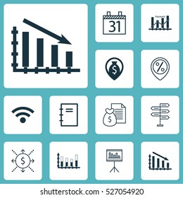 Set Of 12 Universal Editable Icons. Can Be Used For Web, Mobile And App Design. Includes Elements Such As Report, Presentation, Money And More.